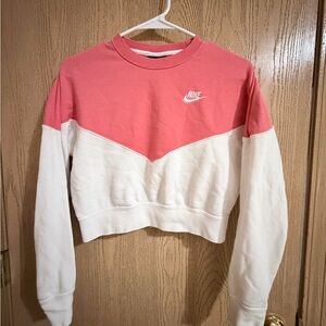 Nike Women's Two-Tone Pink and White Sweatshirt